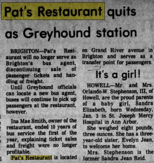 Pats Restaurant - Jan 1973 Greyhound No More (newer photo)